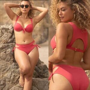 Voda Swim NWT Push Up Envy Tie Front Racerback Swim Top Rouge Red L